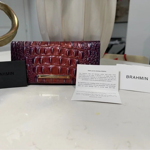 Brahmin Burgundy and Chestnut Crocodile Embossed Clutch - Picture 12 of 12